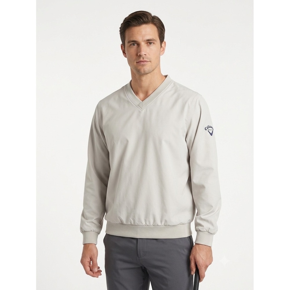 Callaway Golf Windbreaker Pullover Beige Cream V-Neck Sport Microfiber M Preppy